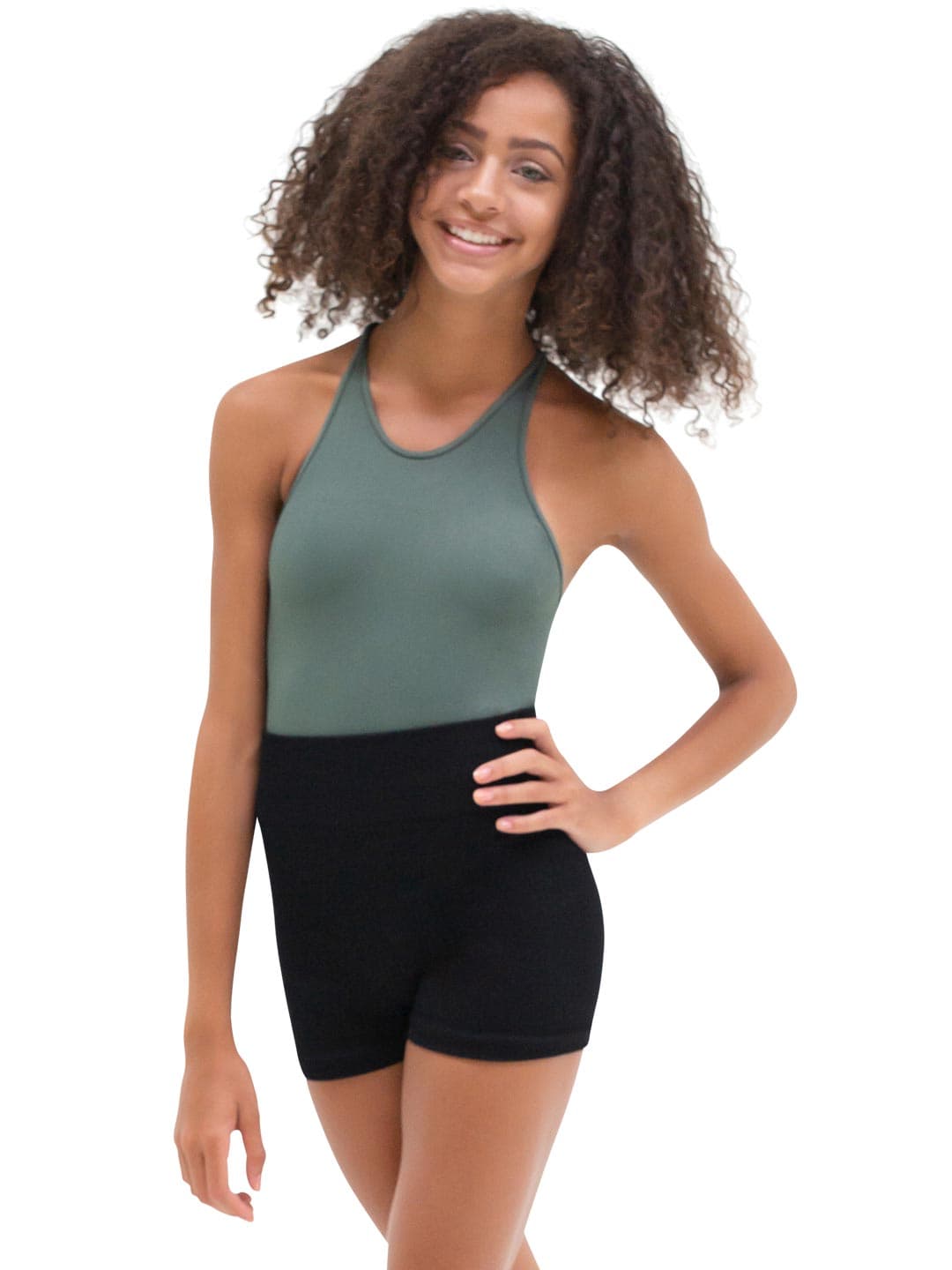 11374W Seamless Rib Leotard - Safari Green M/L