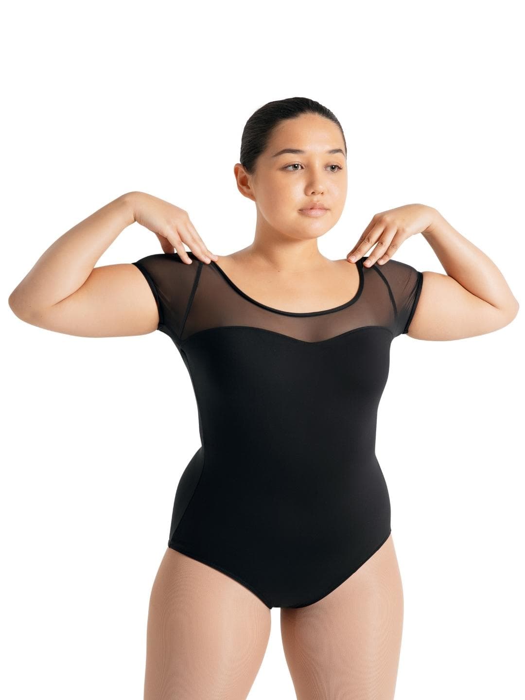 SE1039W Mesh Yoke SS Leotard - Black XS